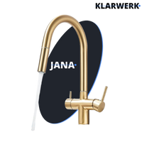 Jana | Rubinetto estensibile a 3 vie premium oro opaco | Rubinetto osmosi da cucina in acciaio inox |. Filtro 3 connessioni ad arco alto