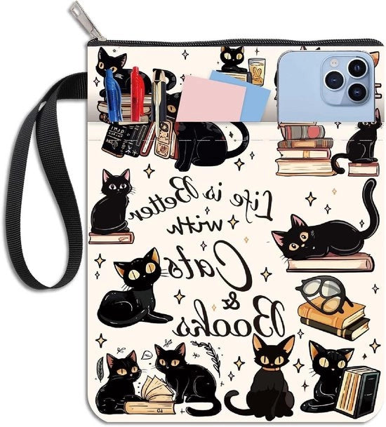 Copertina per libri in pelle nera con chiusura a raccordo e tasca per paperback - lavabile - copertine per libri - protezione per libri - regalo per compagni di classe