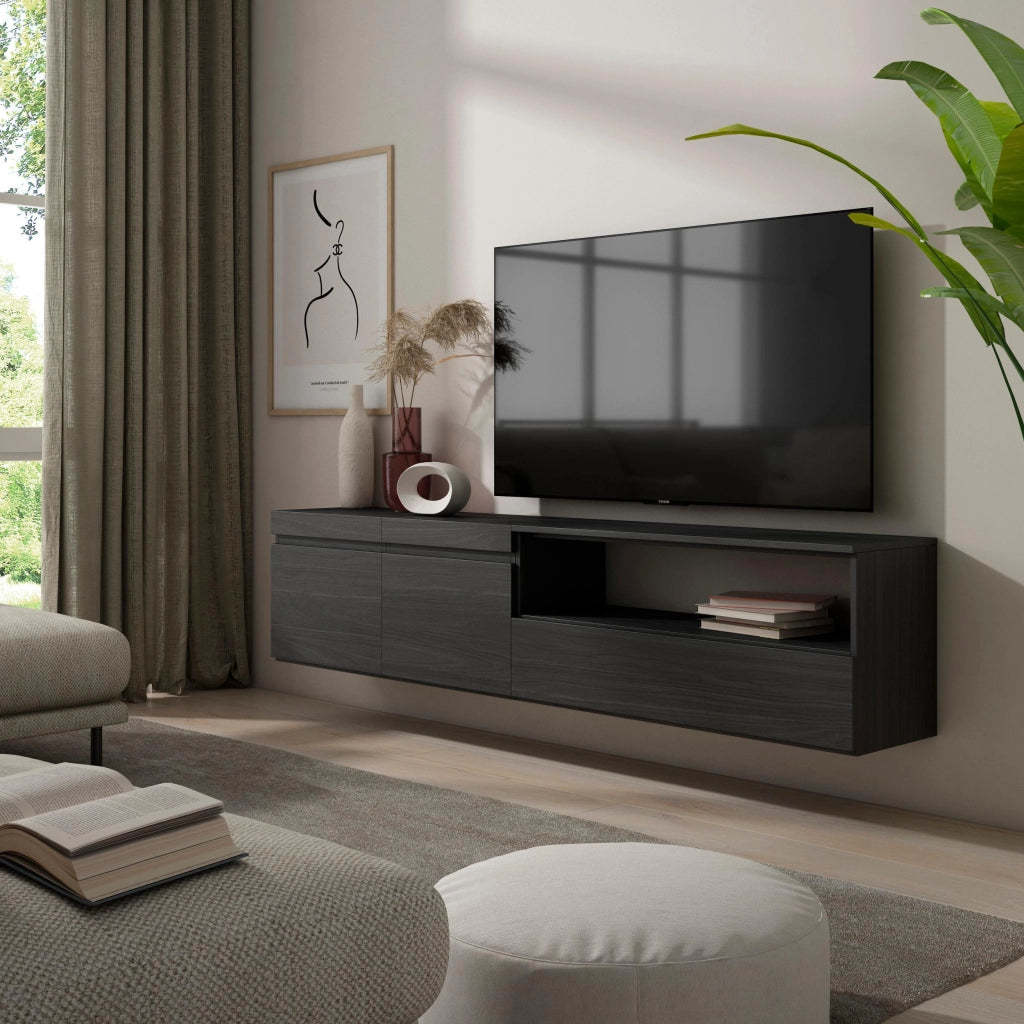 Mobile TV, 200x35x45cm, soggiorno, Per TV fino a 80", da appendere, Nero RF2192