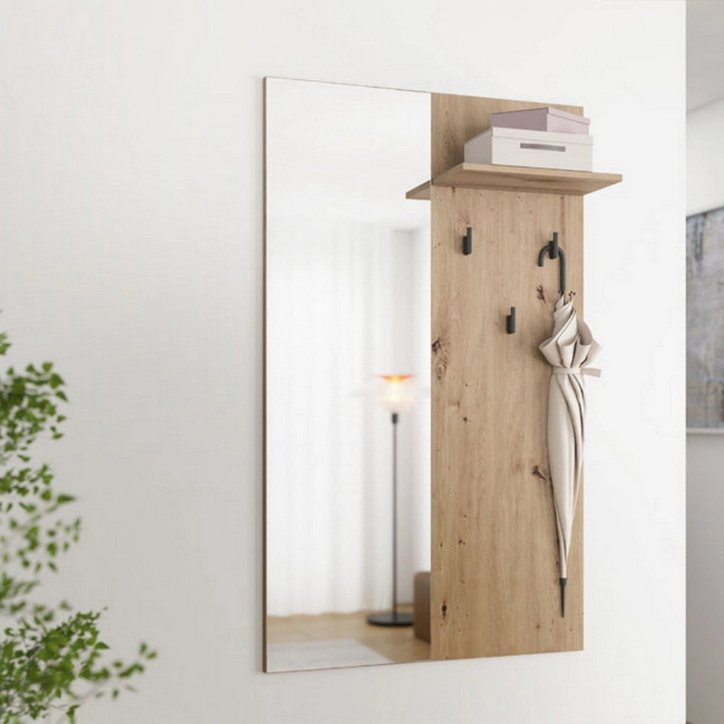 Lanze, Mobile da Ingresso Specchio Incluso, 79x19.5x132h cm Marrone Rovere Nodi