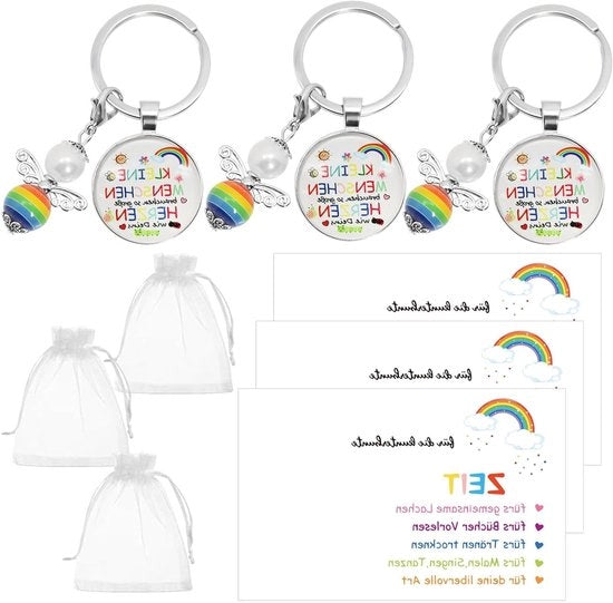 Set di 3 chiavi con angelo custode e cartolina di ringraziamento - regalo di addio per insegnanti e educatori della scuola materna