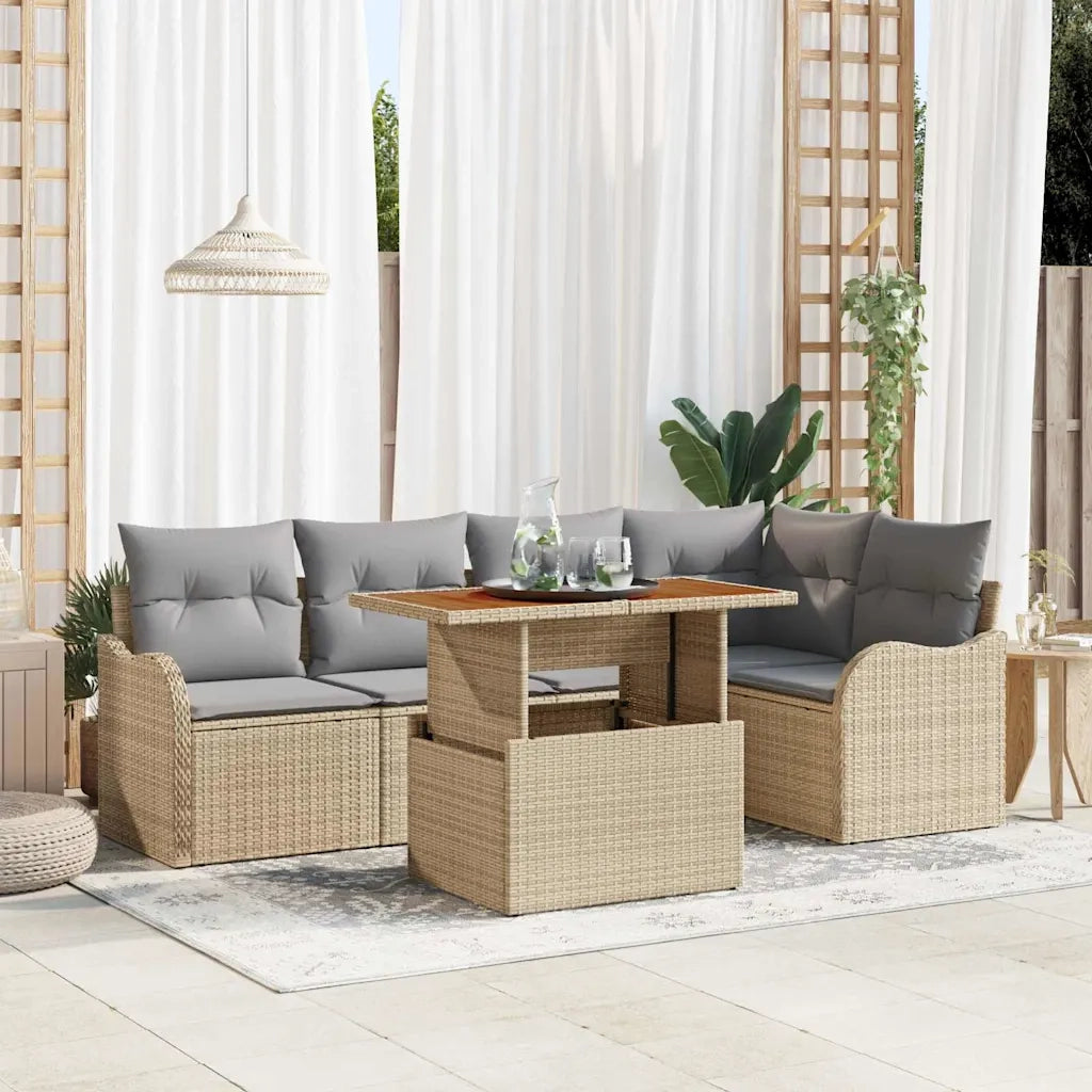 Set Divano da Giardino 6 pcs Beige e Grigio Chiaro polyrattan