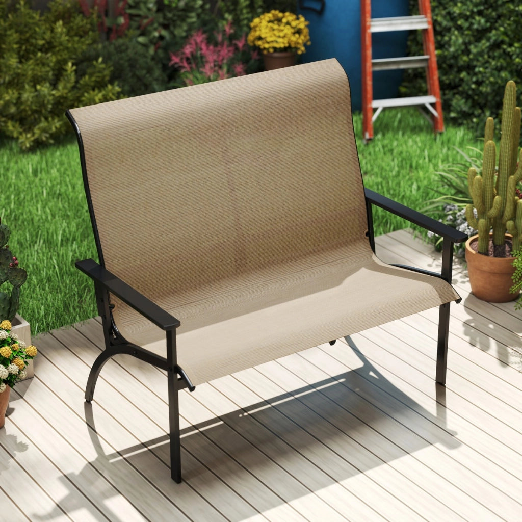 Panca da giardino con schienale alto e braccioli per veranda anteriore per terrazzo-Sedia da esterno adirondack per 2 persone Caff¨¨
