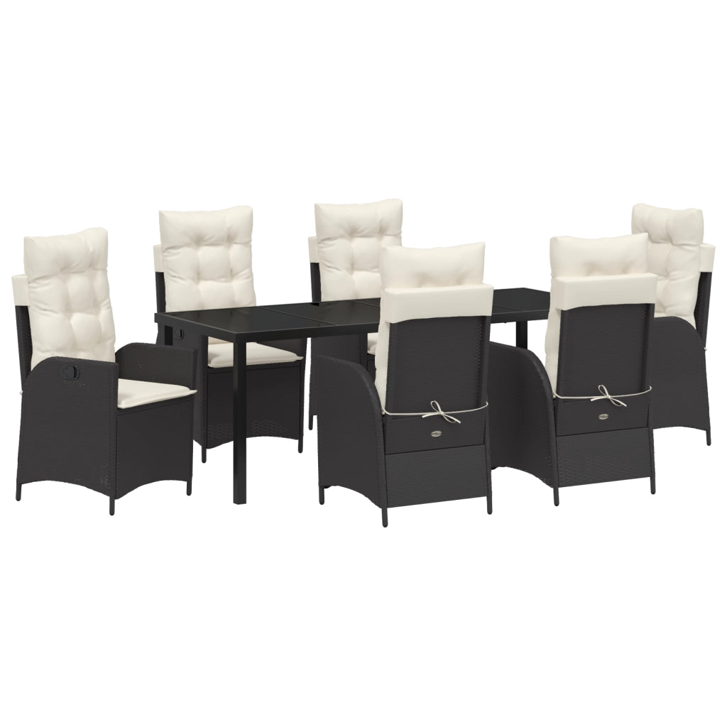 Set da Pranzo da Giardino 7 Pezzi con Cuscini - Polirattan Nero