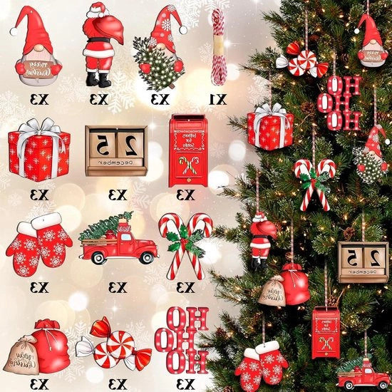 36 pezzi di decorazione per albero di Natale tradizionale mini legno dolce & auto & Babbo Natale decorazioni appese per albero di Natale festività festive