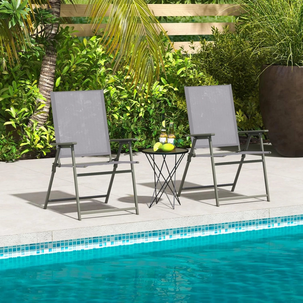 Set di 4 sedie da giardino pieghevoli, con schienale alto e bracciolo, in metallo e tessuto, portata fino a 150 kg, colore: grigio
