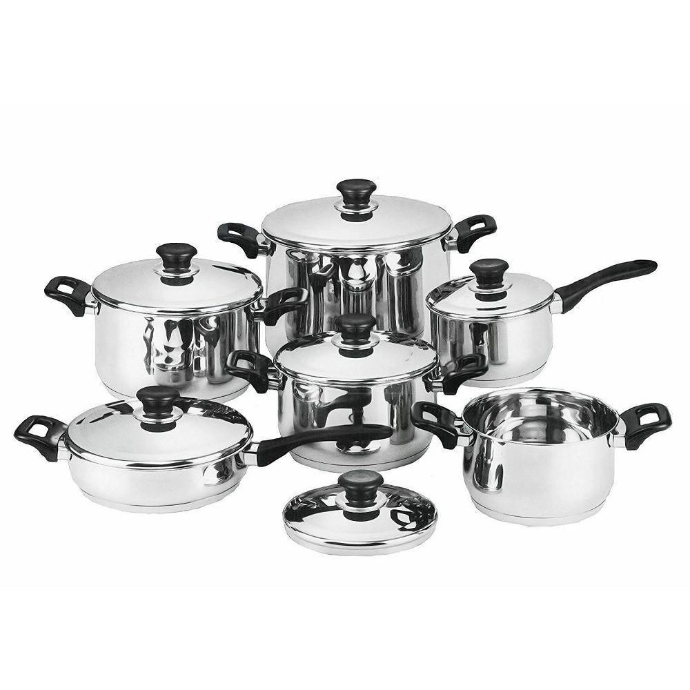 Trade Shop - Batteria Di Pentole Bavaria Antiaderente 12 Pezzi In Acciaio Inox 18/10 Coperchi -