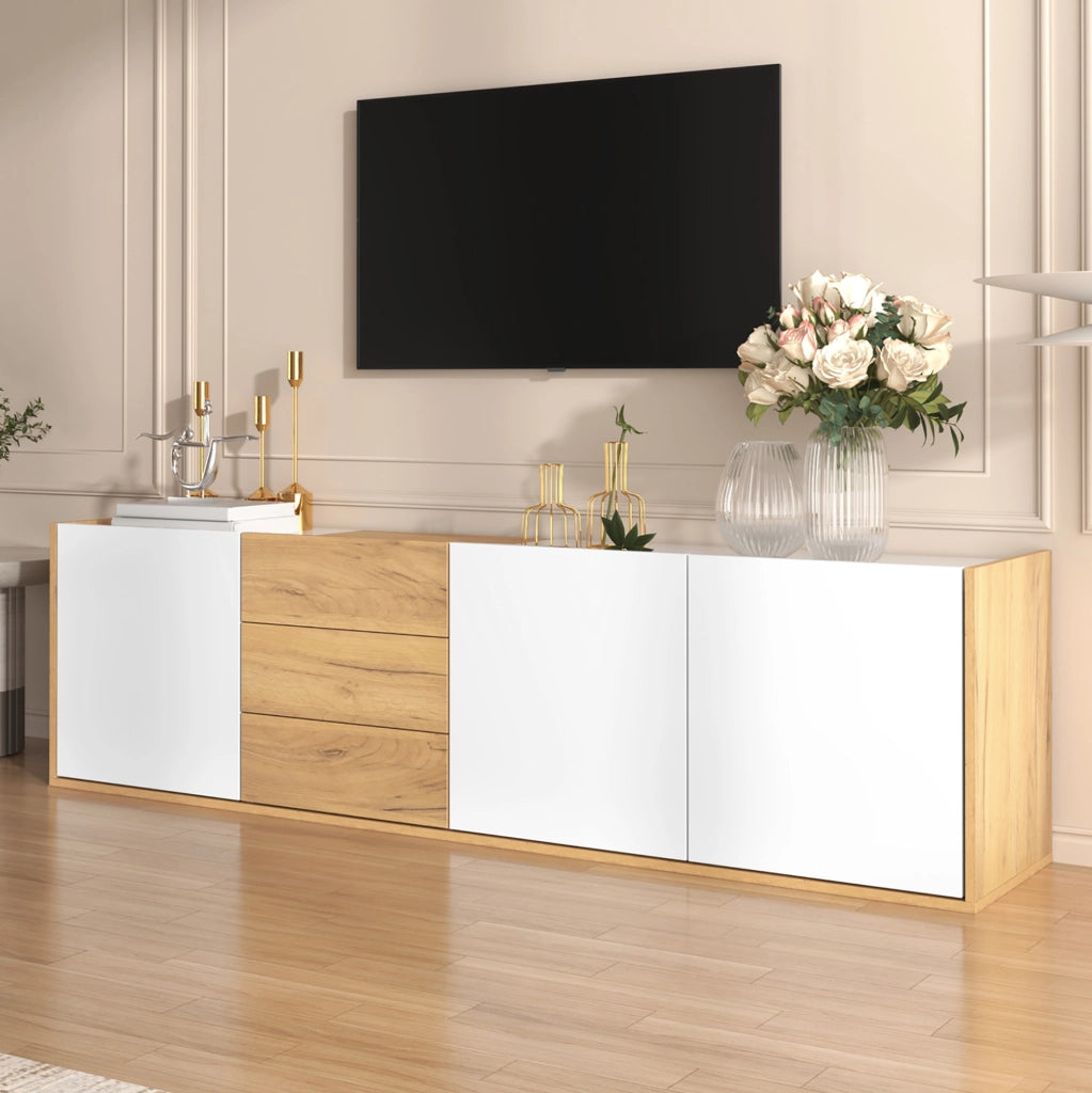 Mobile TV bianco e legno 171,5 cm con 3 ante e 3 cassetti