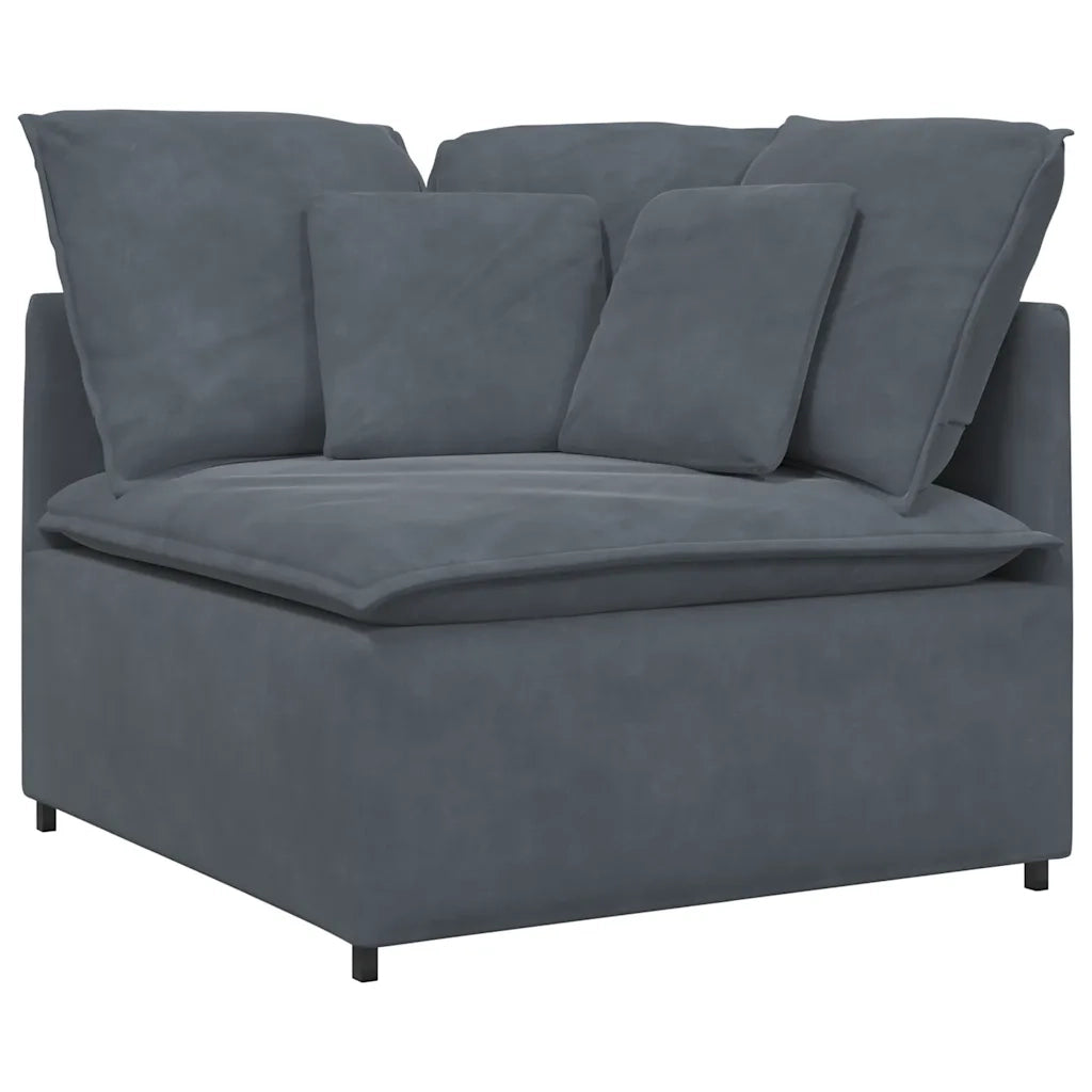 Divano componibile-Divano Modulare con Poggiapiedi e Cuscini Velluto Grigio Scuro