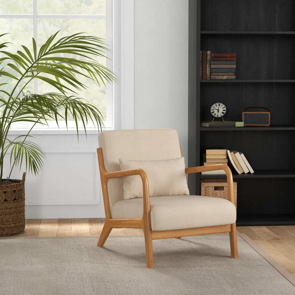 Poltrona in Stile Scandinavo 61x78x76 cm Struttura in Legno Rivestimento in Velluto Beige