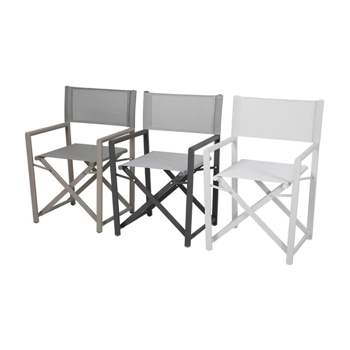 Set 2 Sedie Regista Mare Pieghevoli 48x56x86 cm in Alluminio e Textilene Gilda Ecrù