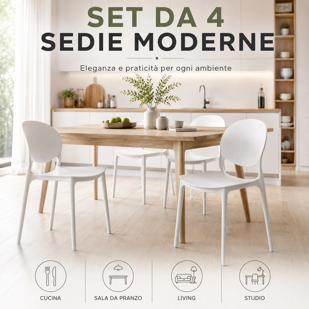 Set 4 Sedie da Pranzo Impilabili in Polipropilene Modello Milano 48x40x80 cm