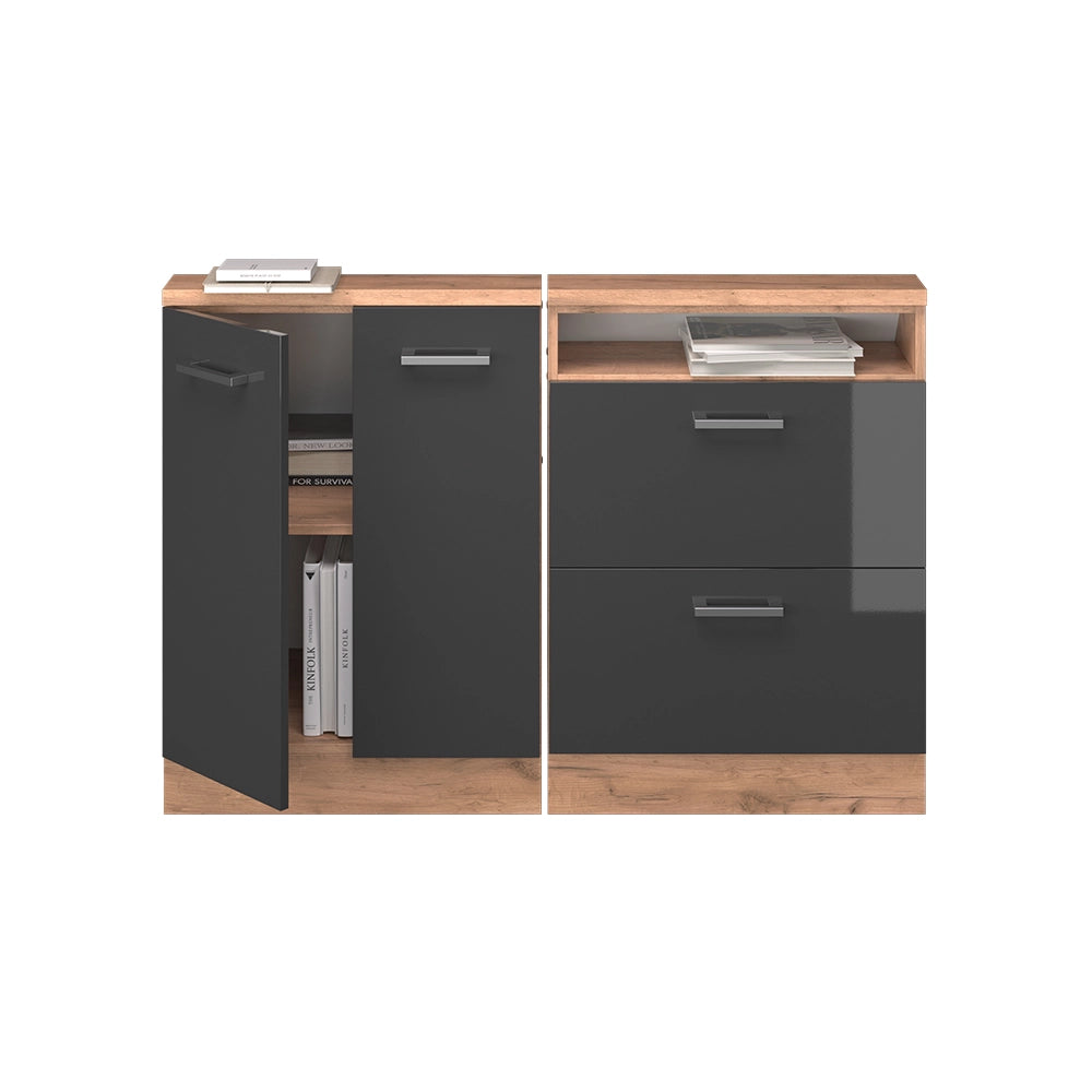 Set di mobili sottotetto Rion Antracite lucido/Rovere dorato Set di 2 Vicco