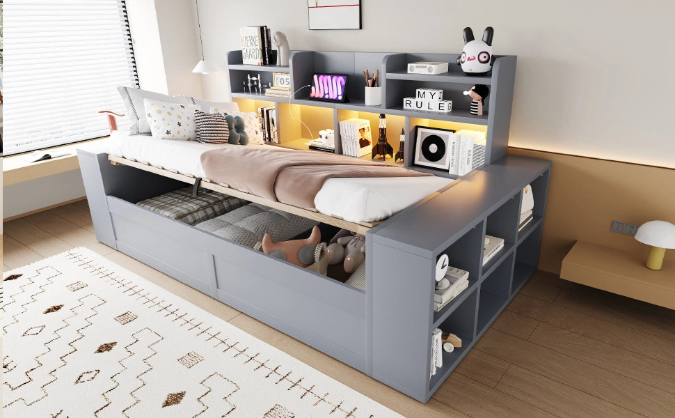 divano letto multifunzione mdf grigio 230 x 110 cm