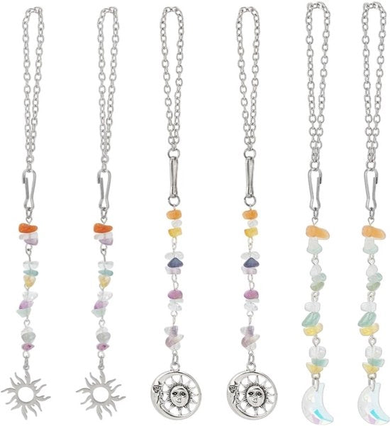 Set di 6 Ornamenti per Auto Specchi Opacizzanti, Tema Sole e Luna