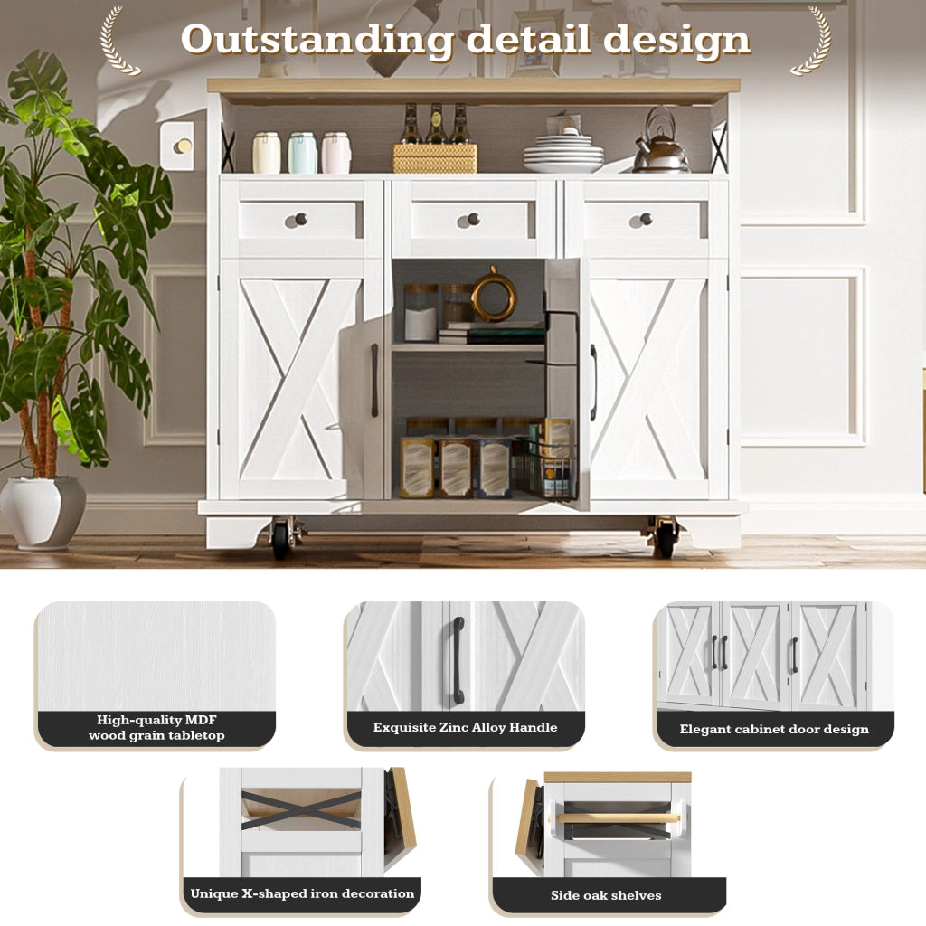 TAVOLO ISOLA CUCINA 118x43x98 cm Bianco MDF e Metallo