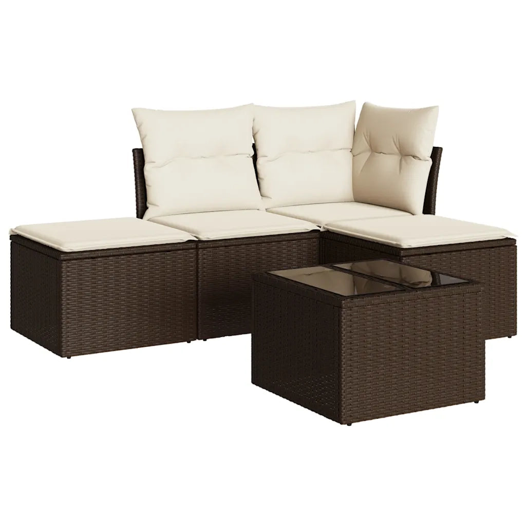 Set Divano da Giardino 5 pz con Cuscini Marrone in Polyrattan 3249332