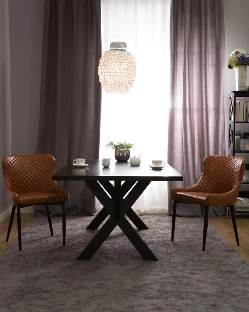 Set di 2 sedie da pranzo con rivestimento in ecopelle marrone stile eclettico glamour