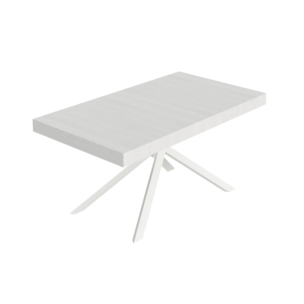 Tavolo Allungabile 160-420x90x74 cm Niket Bianco Frassino Gambe Bianche