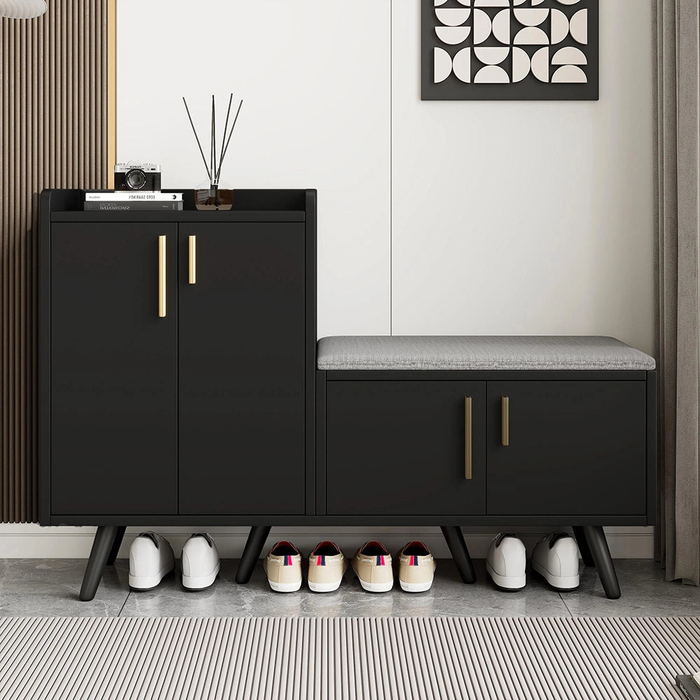Scarpiere moderno in noce nero - Xylo - 120x34x82 cm - Porte metalliche asimmetriche