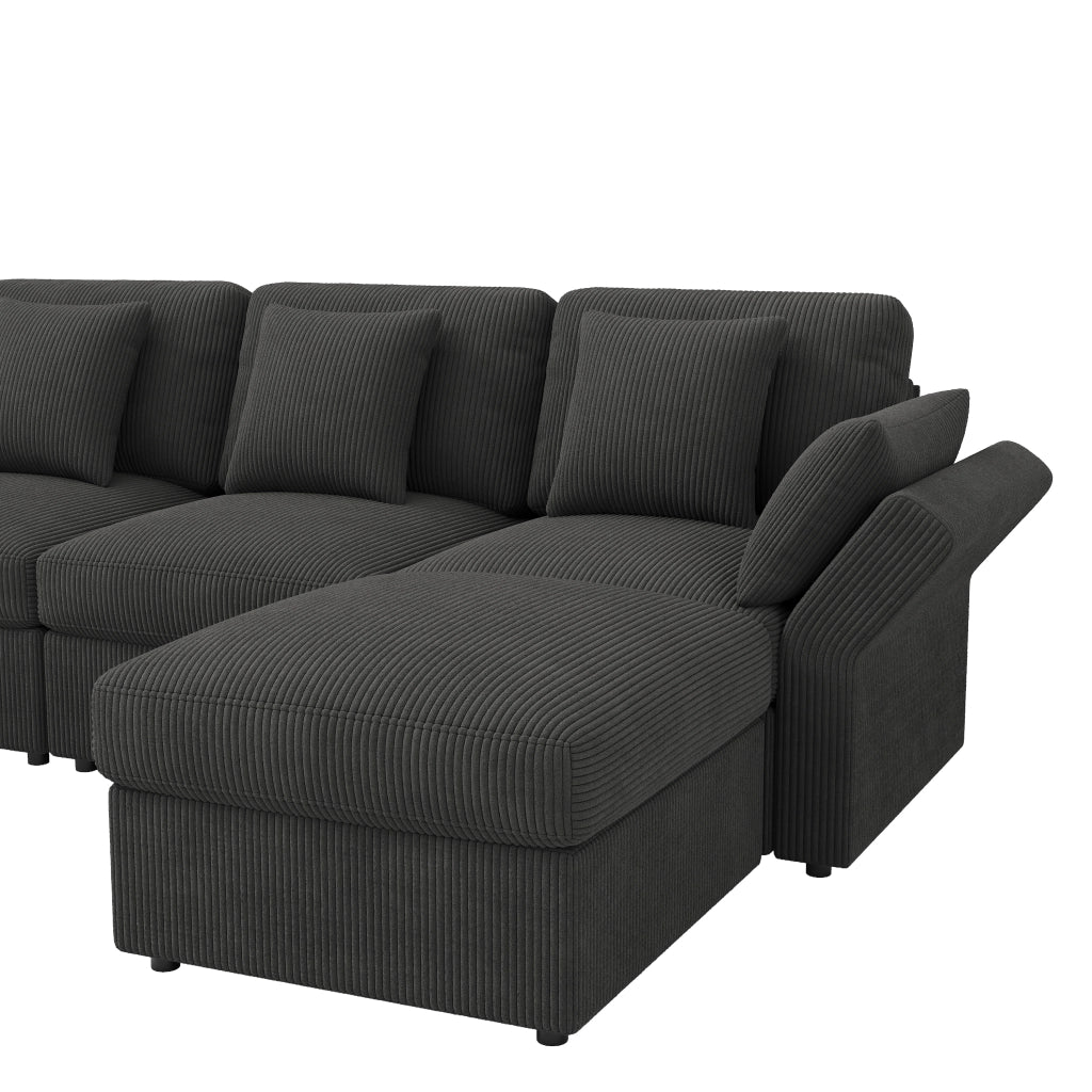 DIVANO ANGOLARE MODULARE 290 x 159,5 x 89 cm in Corda Grigio con 2 Pouf