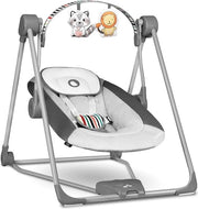 Sedia Oscillante per Bambini da 0 a 9kg, Suoni Naturali 5 Velocità di Oscillazione Giocattolo, Cuscino, Timer, Silenzioso Ripiegabile e Portatile 5 punti Cinture Alimentazione USB (GRIGIO)