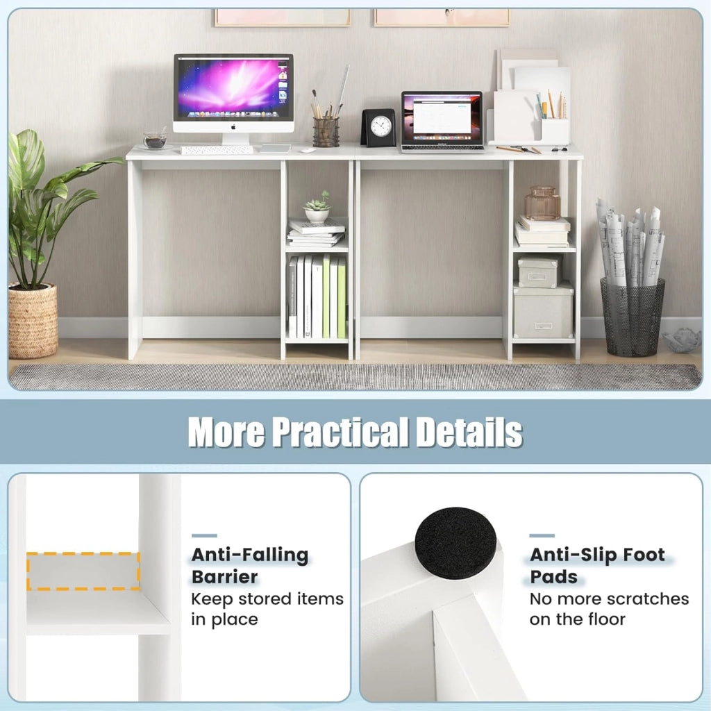 Scrivania da Ufficio, Scrivania con Libreria da Ufficio, Scrittoio con 2 Ripiani, Tavolo in Stile Moderno, per Ufficio, Soggiorno, Camera da Letto, Studio (Bianco)