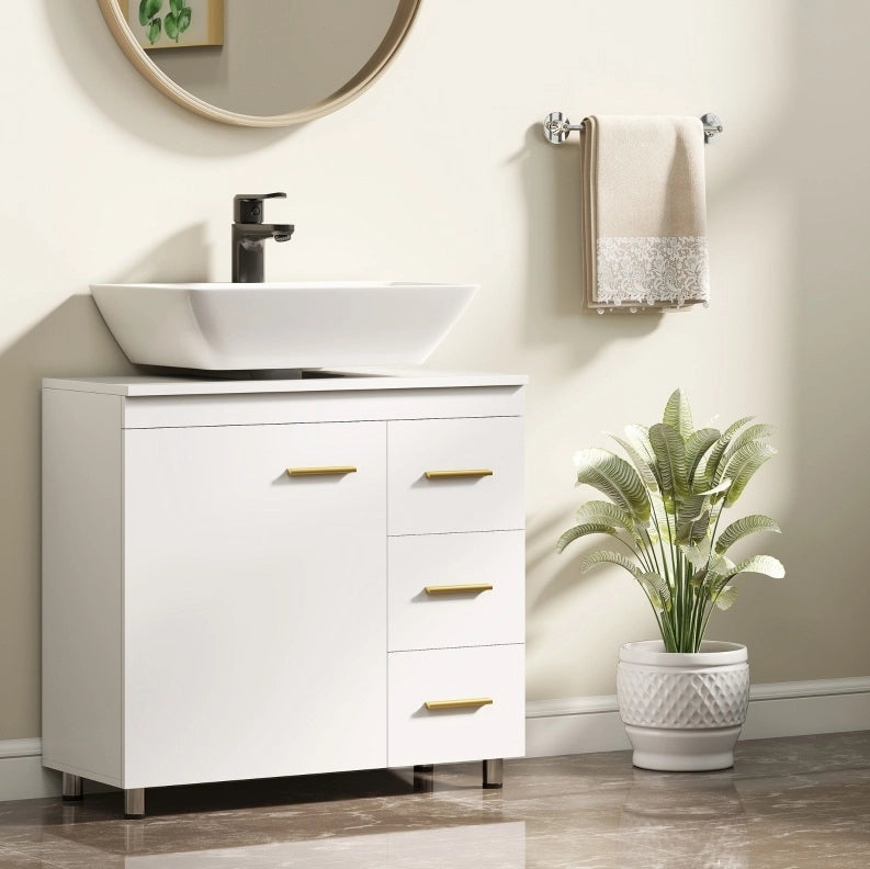 Mobile bagno sottolavabo bianco con ante e cassetti