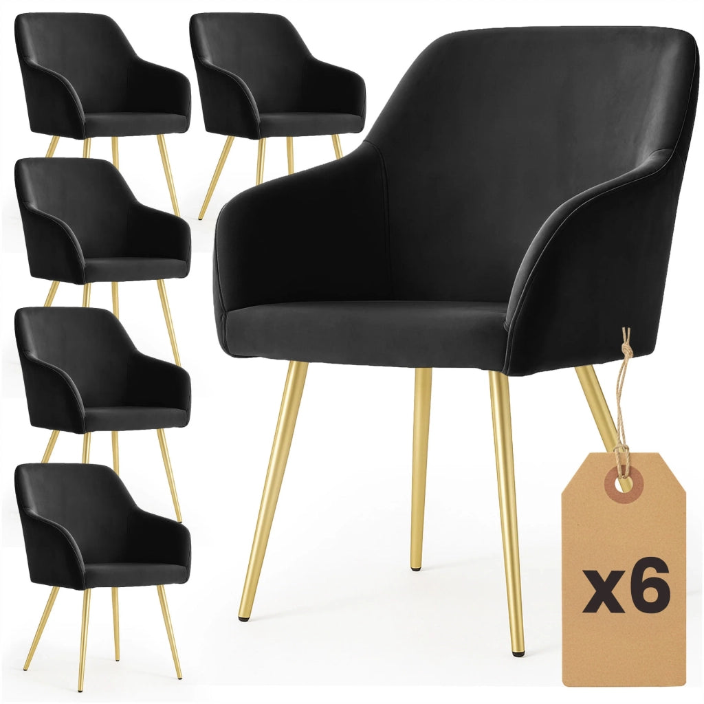 Set di 6 Sedie in velluto liscio ESTELLE Nero gambe oro