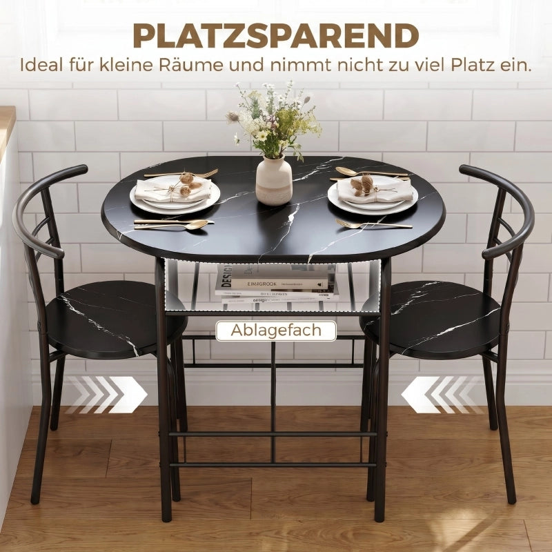 TAVOLO Set 3 pezzi con 2 sedie 80x52x76 cm Nero effetto marmo
