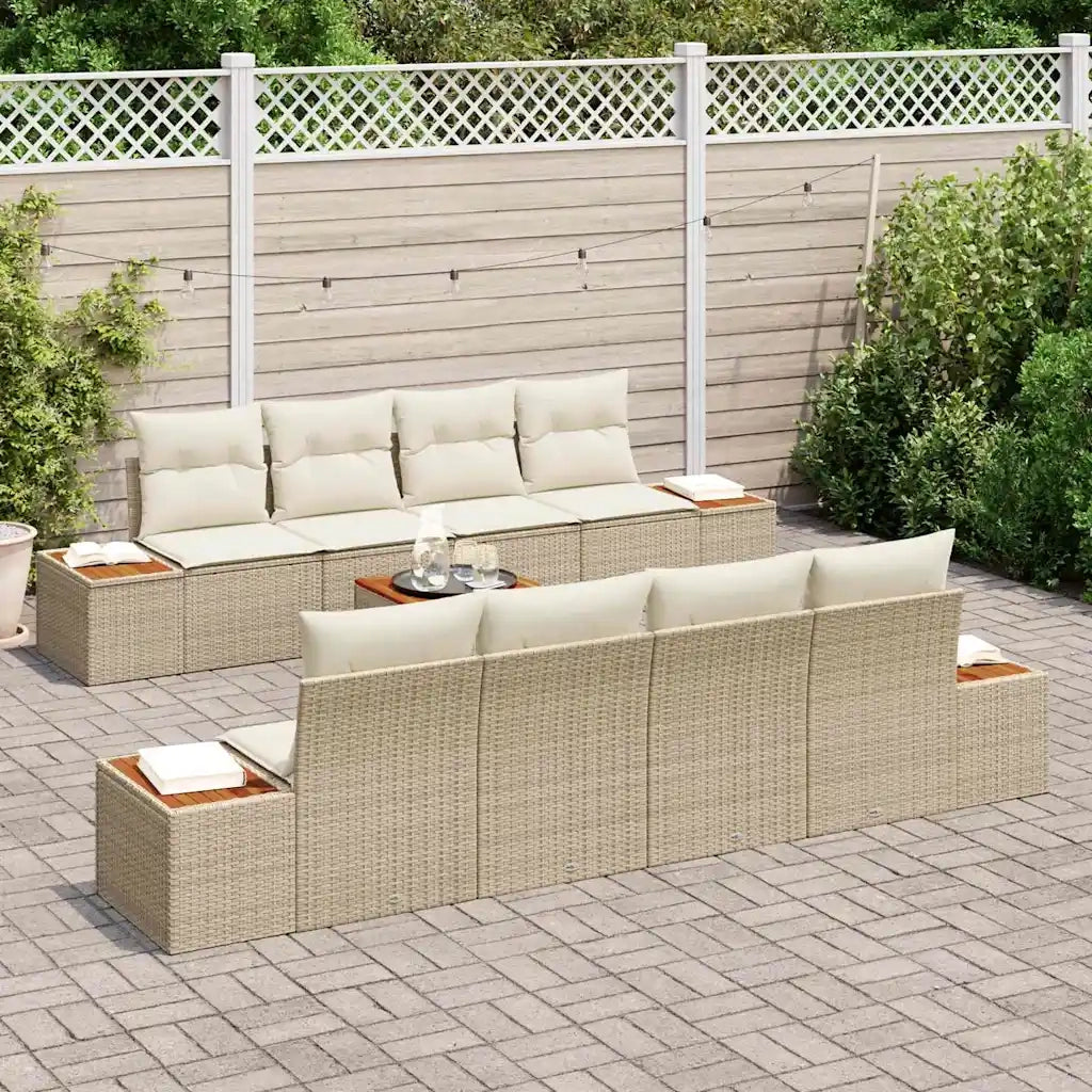 Set Divano da Giardino con cuscino 9 pcs Beige Poly Rattan 3348052