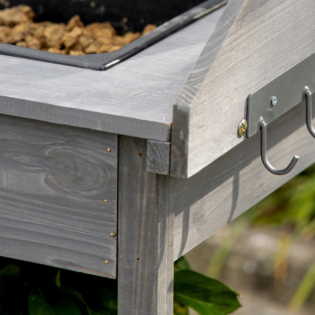 Tavolo da giardinaggio con cassetto, ripiani e lavello ¨C zephmum ¨C legno di abete grigio