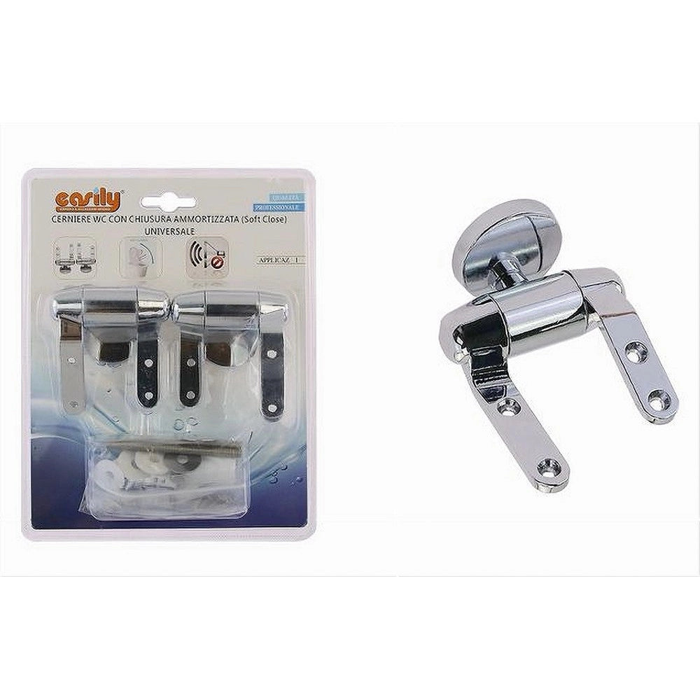 Trade Shop - Cerniere Per Wc Copriwater Universali 2pz Cromate Con Chiusura Ammortizzata 59609 -