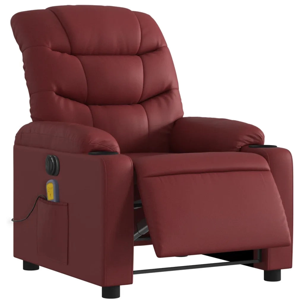 Divano Sedia-Poltrona Massaggiante Reclinabile Rosso Vino in Similpelle 283125