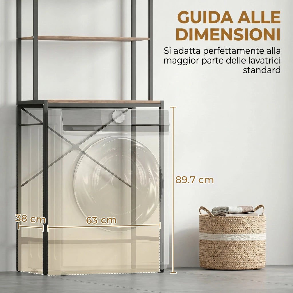 Mobile Sopra Lavatrice Coprilavatrice con 3 Ripiani e Asta, 67x40x161.8 cm, Marrone/Nero