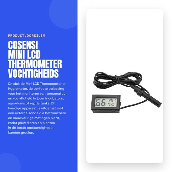 Termometro e Igrometro con Sonda Esterna - Regolatore di Umidità - Regolatore di Temperatura - Adatto per Incubatori/Aquari - Progettazione Compatta - Display LCD - Misuratore di Clima