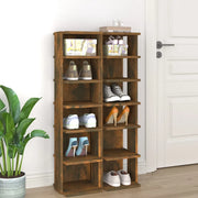 Scarpiere 2 pz-Set di 2 Scaffale per scarpe Rovere Fumo 27,5x27x102 cm in Legno Multistrato