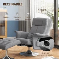 Poltrona Massaggiante e Reclinabile con Poggiapiedi, in Tessuto Effetto Lino, 78x90x93 cm, Grigio Scuro