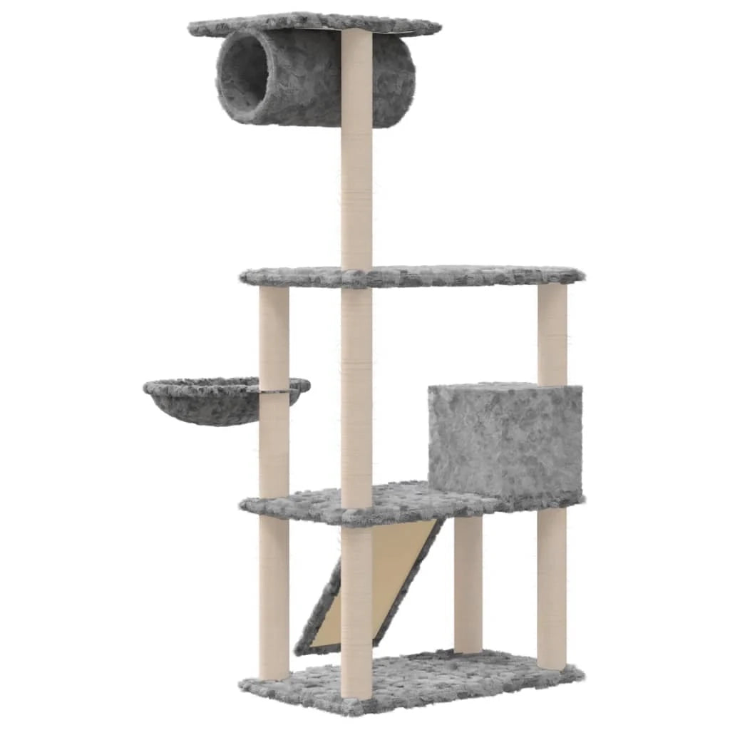 Tiragraffi per gatti torre per arrampicata giocattolo piattaforma per arrampicata con tiragraffi in sisal leggero 131 cm grigio 02_0022559