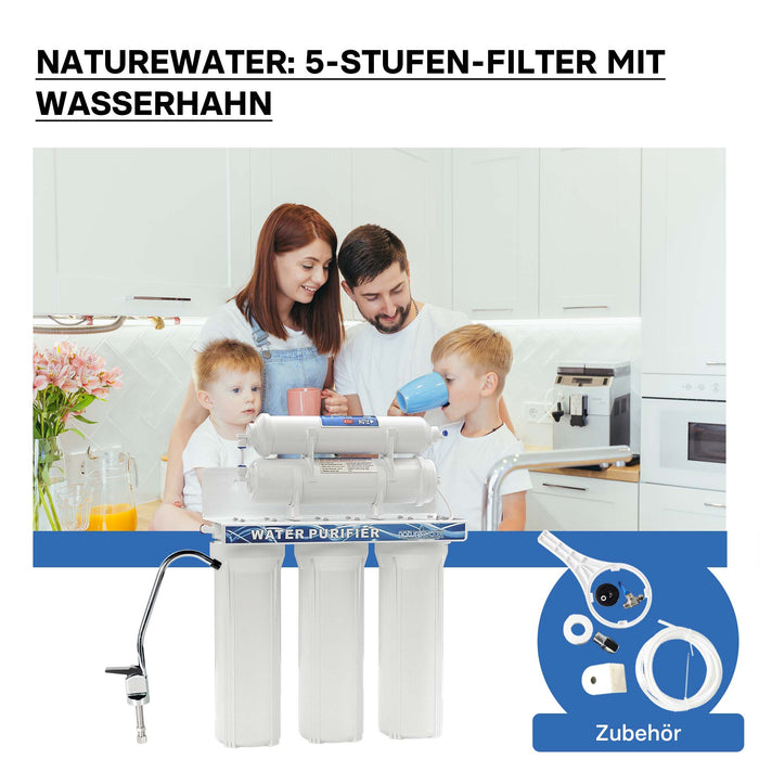 Naturewater Filtro dell'acqua a 5 livelli NW-PR305, con cartucce filtranti da 254 mm, con rubinetto
