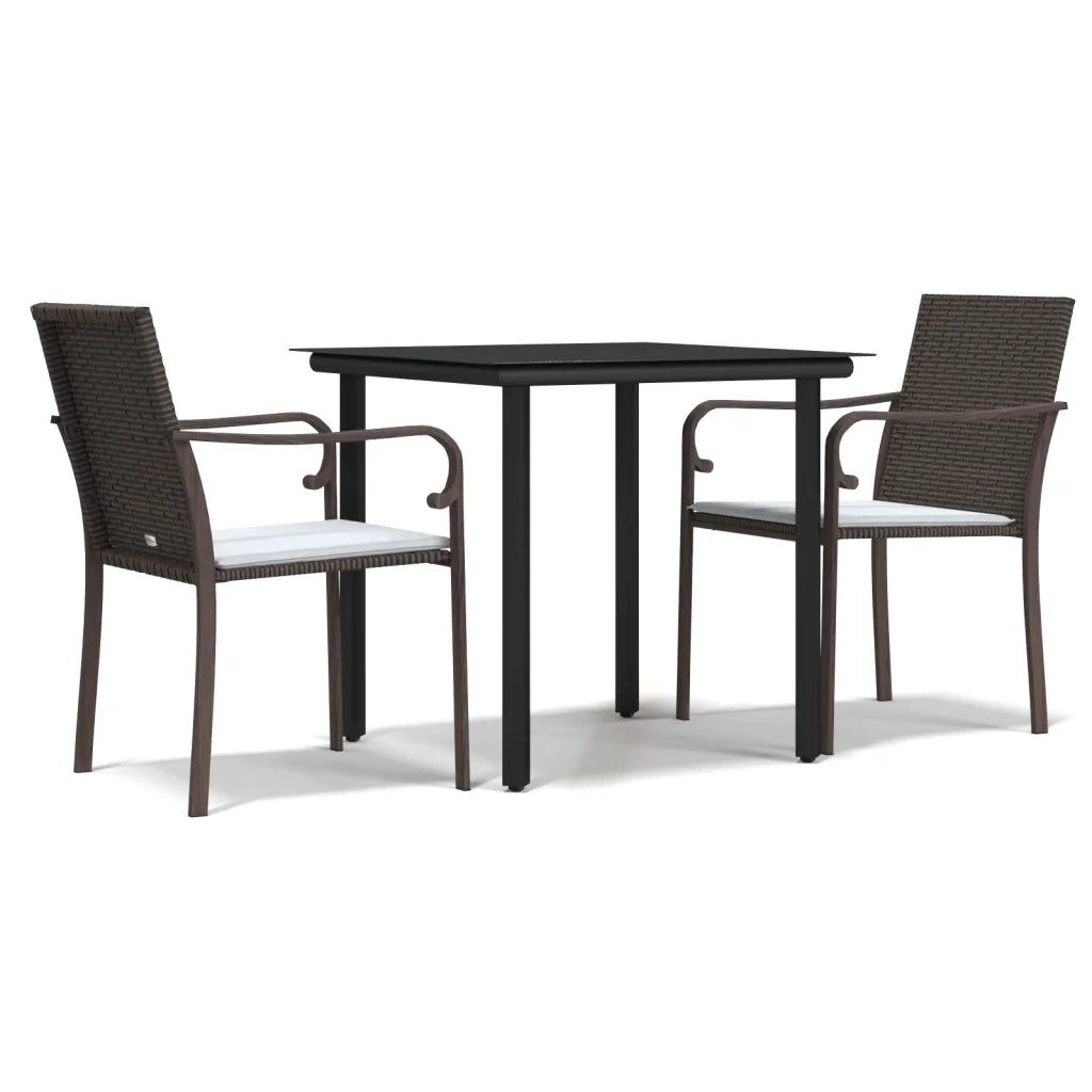 Set Pranzo da Giardino 3pz con Cuscini in Polyrattan e Acciaiocod mxl 76599