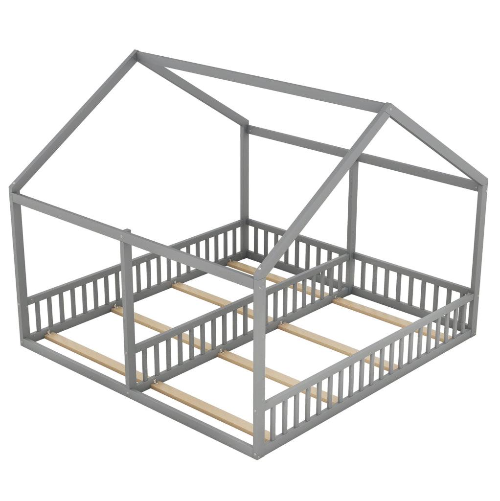 Letto per bambini 2 in 1 90x200 cm a casetta; grigio; in pino e MDF