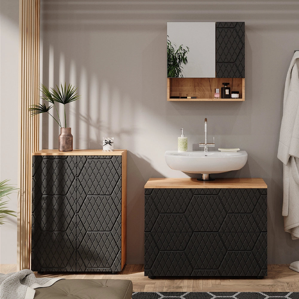 Vicco Mobile a specchio per il bagno Antracite con struttura a nido d'ape 54 x 55 cm