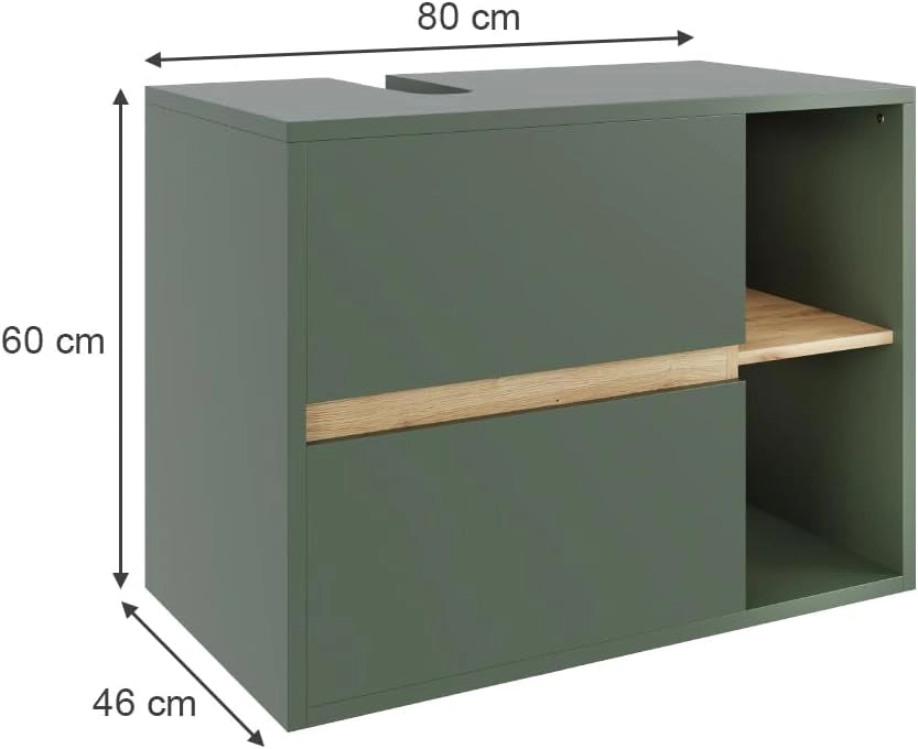 Mobiletto per lavabo Viola, Verde/Artigianale, 80 x 60 cm con 2 cassetti