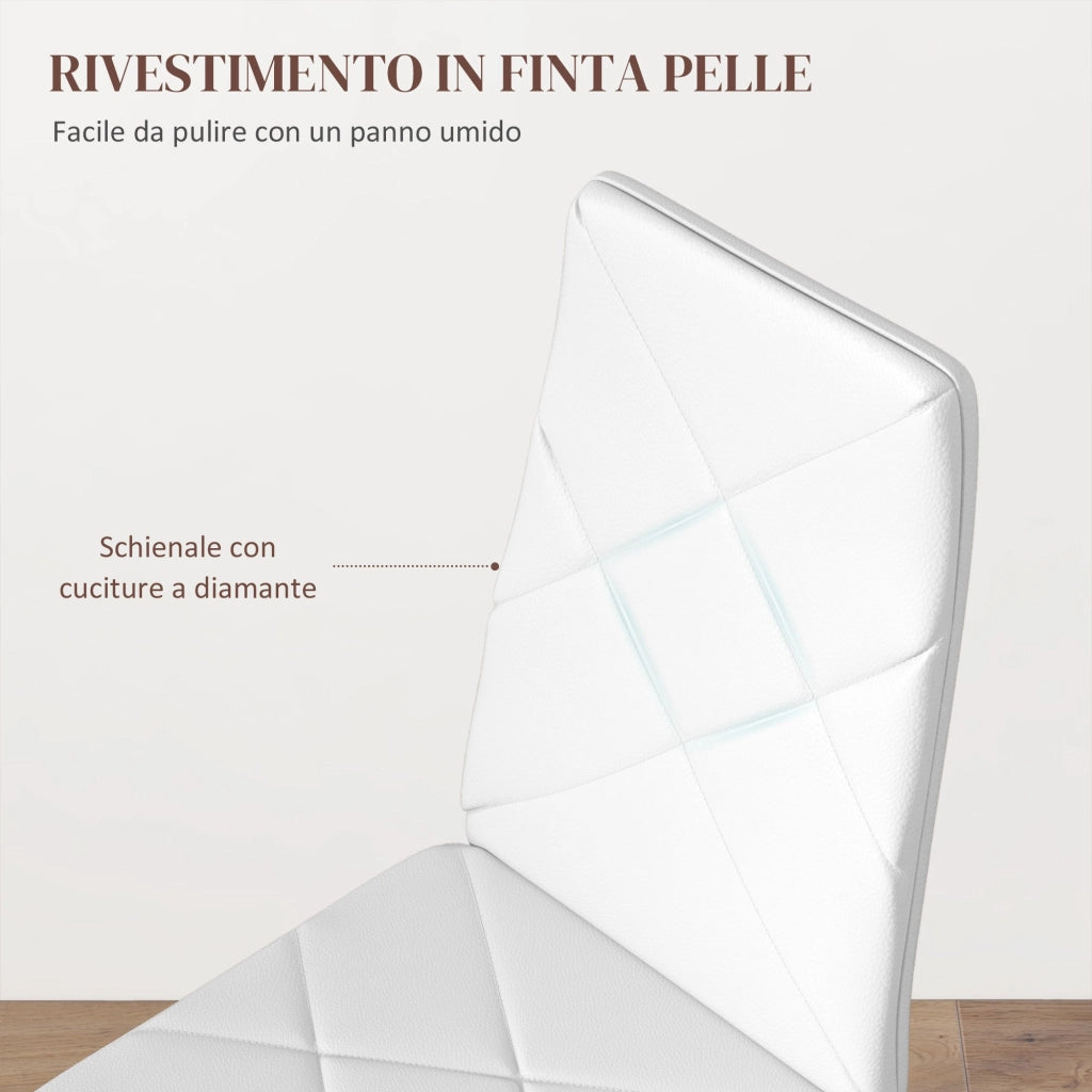Set 2 Sedie 41x50x97 cm con Schienale Alto in Finta Pelle e Acciaio Bianco