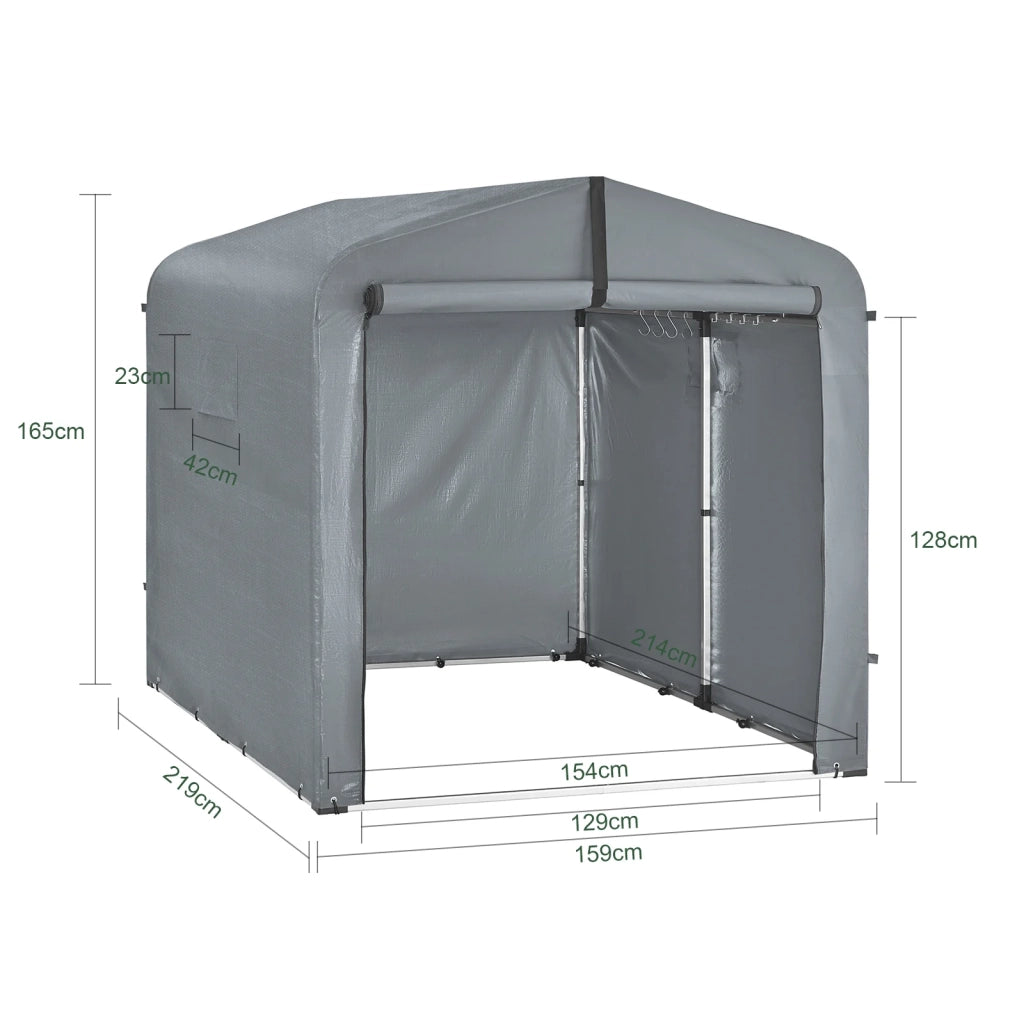 SoBuy Casetta da Giardino, Tenda Esterno Impermeabile, Rimessa Moto con Ganci, Garage per Biciclette e Attrezzi, Deposito Bici, Spazio di Stoccaggio, Grigio, 159x219x165 cm, KLS11-L-DG