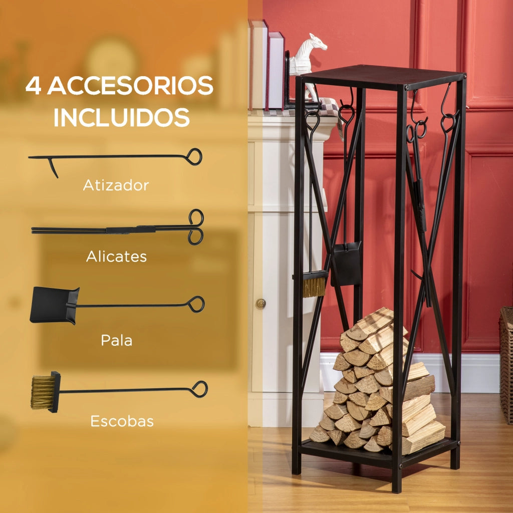 Porta Legna da Esterno ¨C Zephmum ¨C 34x34x111 cm Nero Metallo