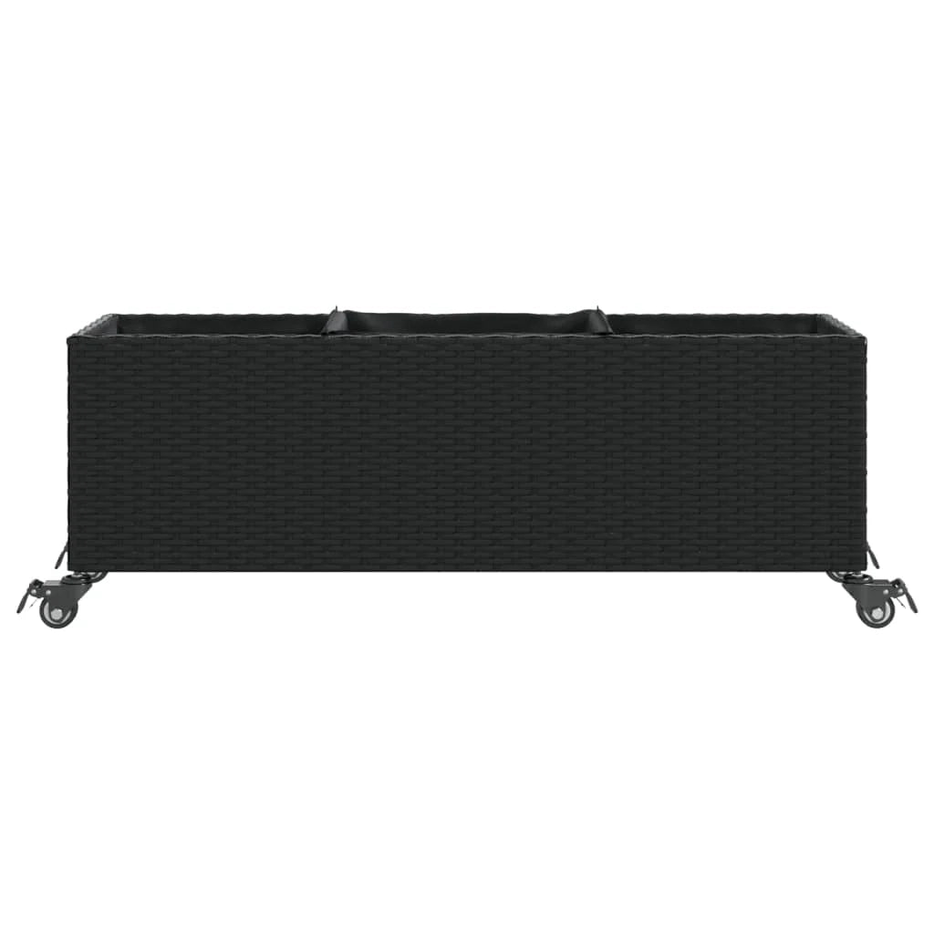 Fioriera rialzata per piante fiori patio giardino con ruote e 3 vasi 107 x 32 x 38 cm rattan nero 02_0038212