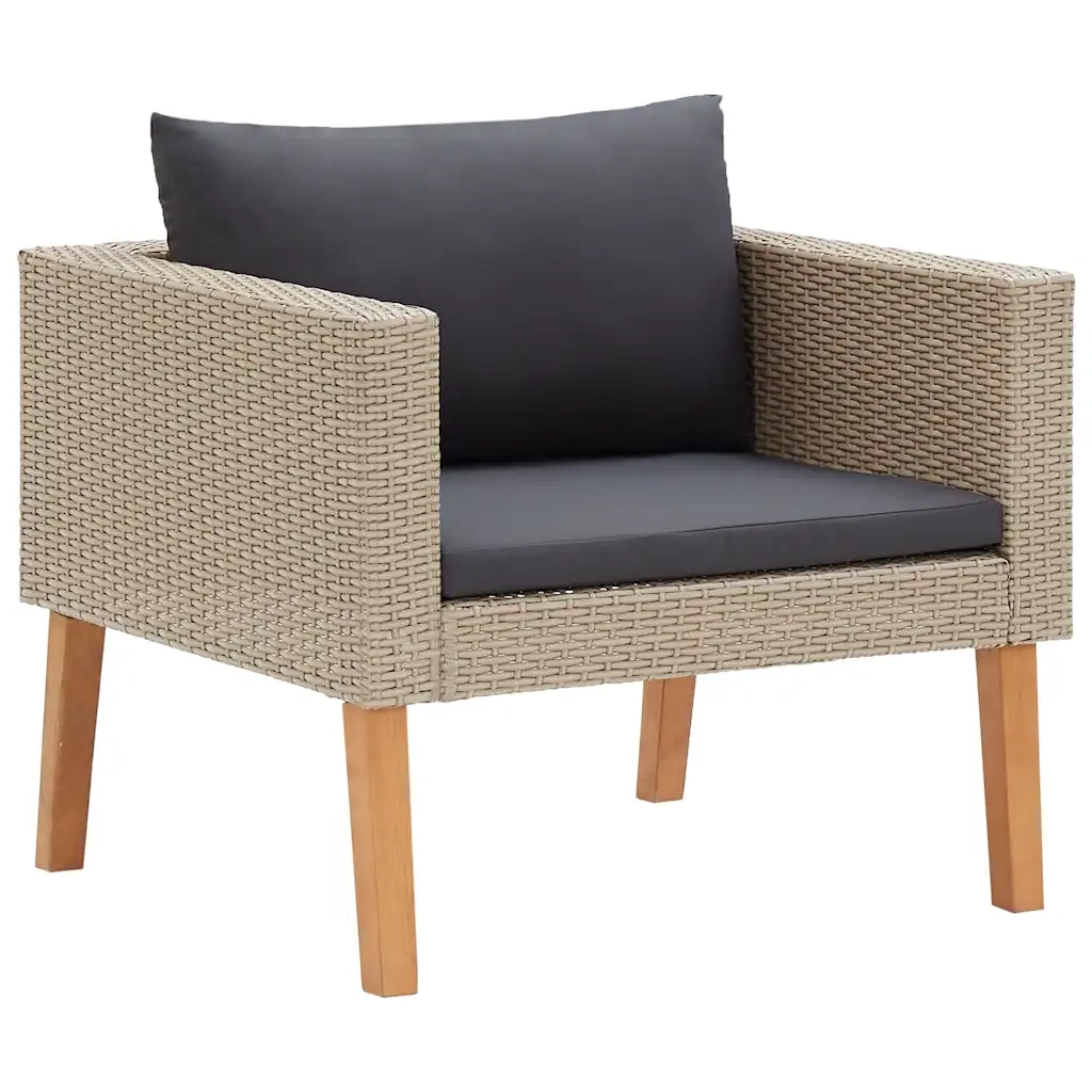 Divano da Giardino Singolo con Cuscini in Polyrattan Beige 310219