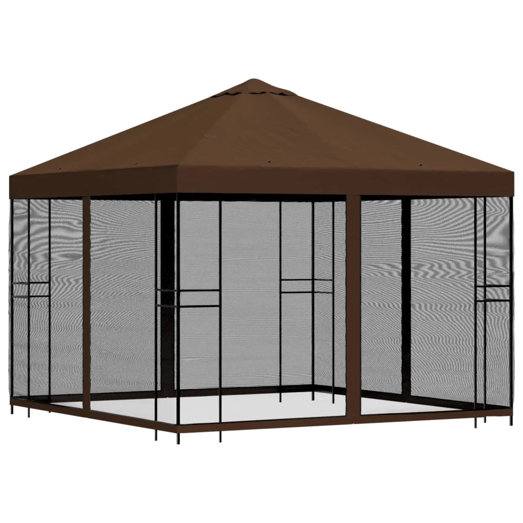Gazebo da giardino con pareti laterali 3 x 3 m Marrone 900348